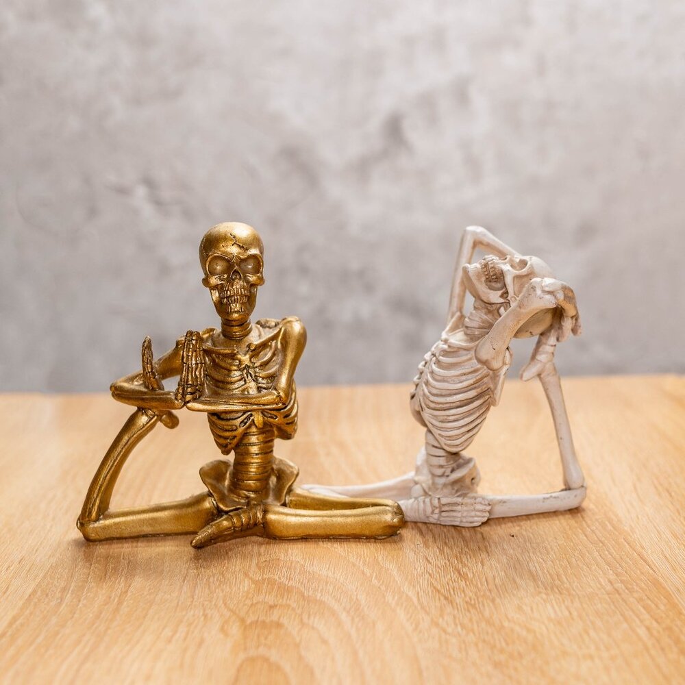 CLEARANCE Yoga Skeleton Halloween Decor – Set of 2 - Gold & White
